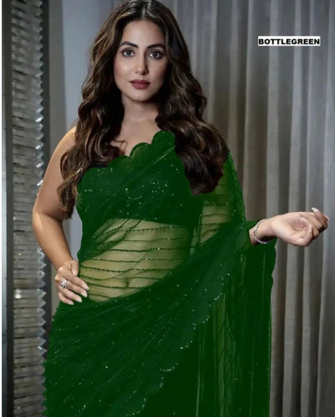 Latest Georgette Sequence Embroidered Work Party Wear Saree Blouse