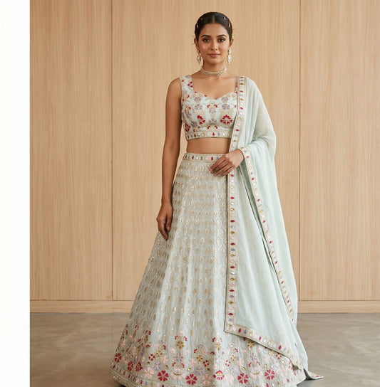 Elegant Faux Georgette Embroidered Lehenga Choli with Premium Cancan