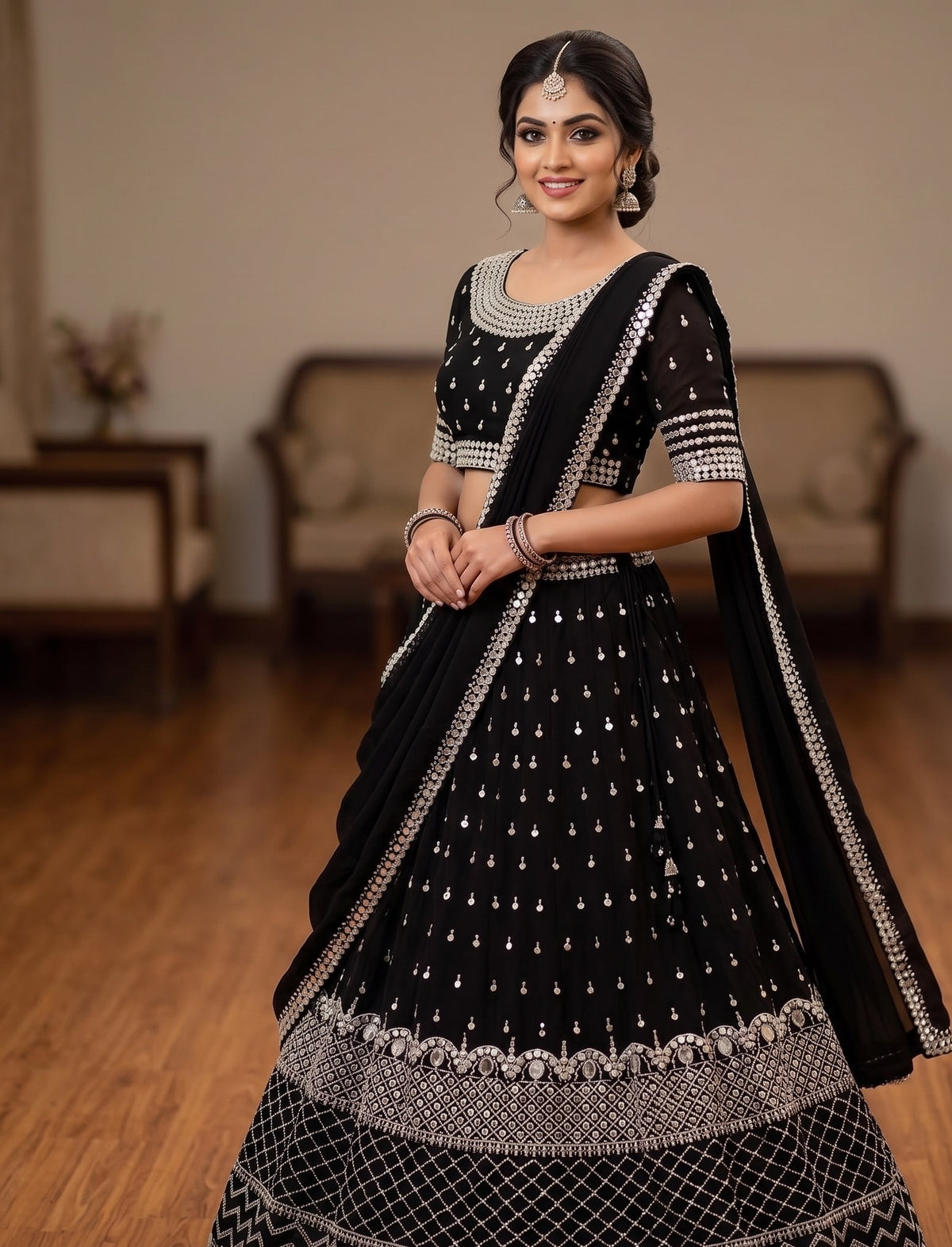 Royal Faux Georgette Sequin Embroidery Lehenga Set
