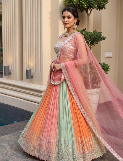 Exquisite Multi-Color Georgette Lehenga Choli with Heavy Sequence Embroidery