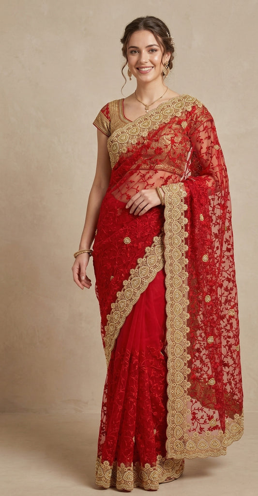 Red Net Emrbrodery Work
