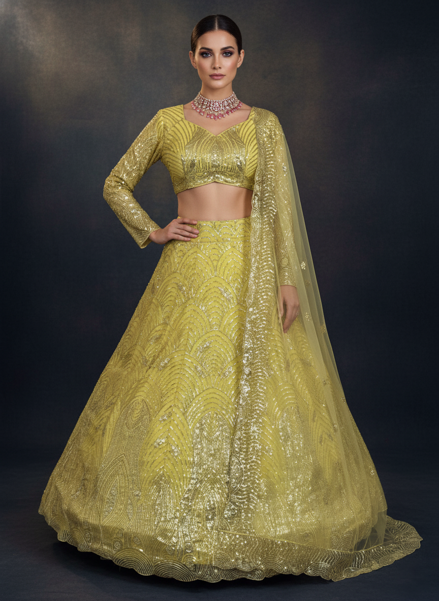 Premium Soft Net Embroidered Lehenga with Cancan