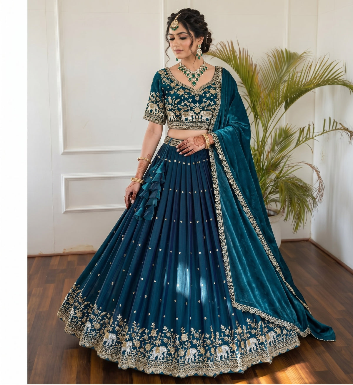 Premium Vichitra Silk Semi-Stitched Lehenga Choli with Heavy Sequin Thread Embroidery