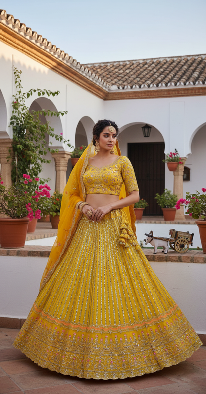Fox Georgette Semi-Stitched Lehenga Choli with All-Over Sequins Embroidery Work