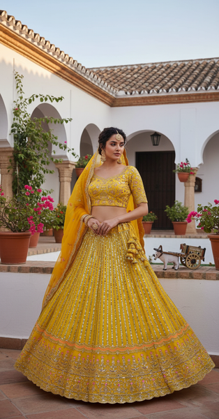 Fox Georgette Semi-Stitched Lehenga Choli with All-Over Sequins Embroidery Work