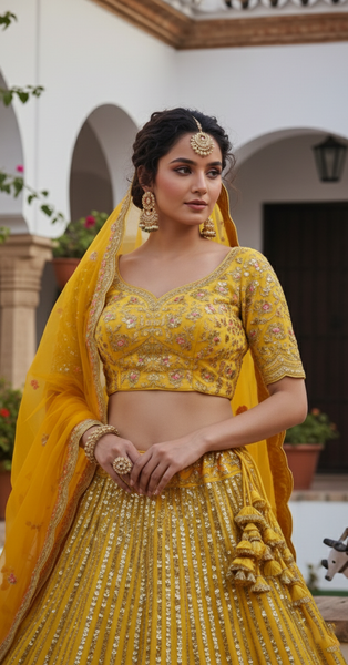 Fox Georgette Semi-Stitched Lehenga Choli with All-Over Sequins Embroidery Work