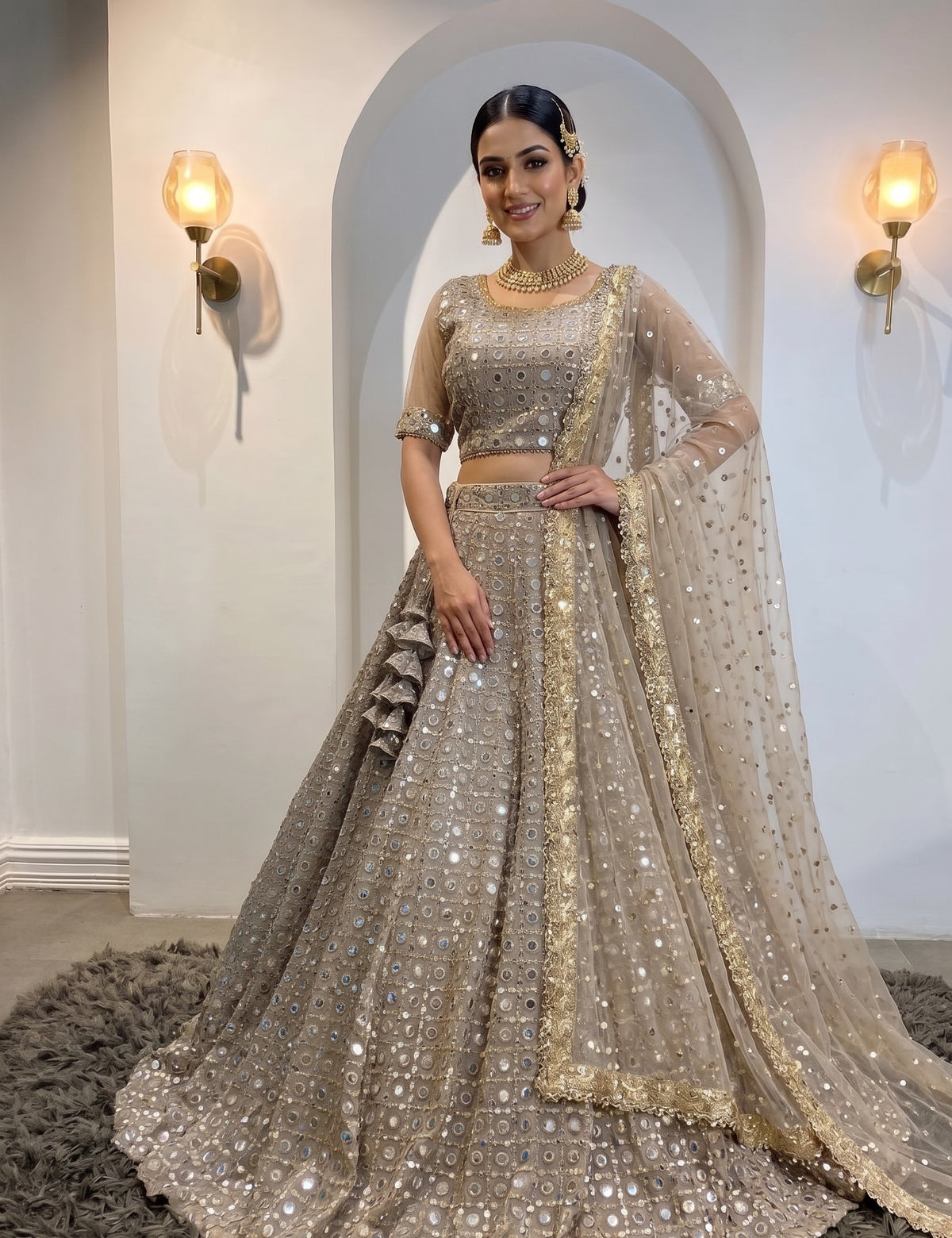Exquisite Fox Georgette Mirror-Work Lehenga Set