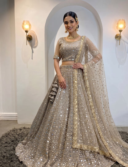 Exquisite Fox Georgette Mirror-Work Lehenga Set