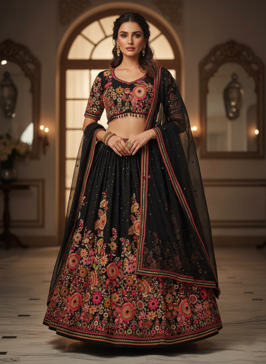 Latest Black Color Sequence Georgette Lehenga Choli