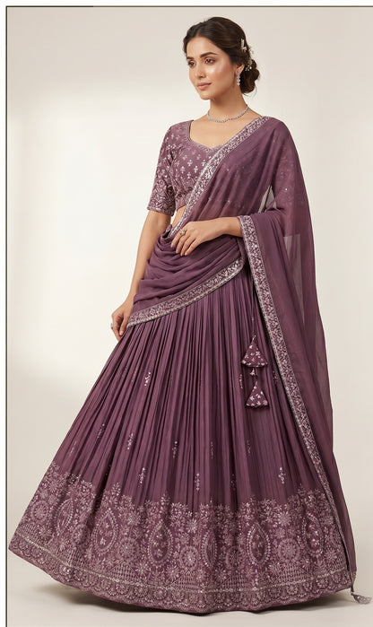 Premium Star Faux Georgette Lehenga Choli Set with Heavy Sequins Thread Embroidery