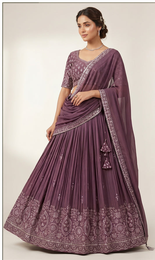 Premium Star Faux Georgette Lehenga Choli Set with Heavy Sequins Thread Embroidery