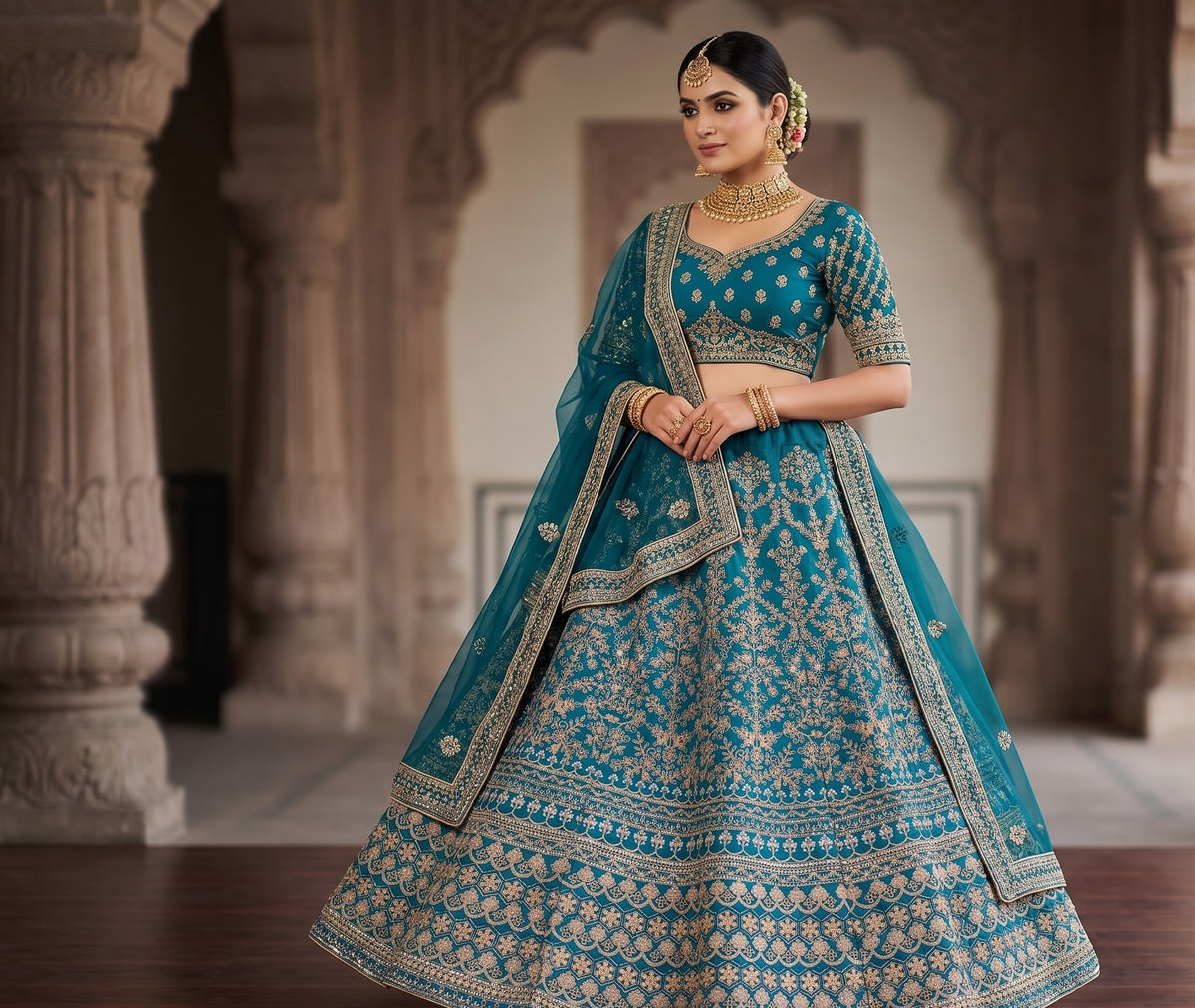 Elegant Malai Satin Embroidered Lehenga Choli Set