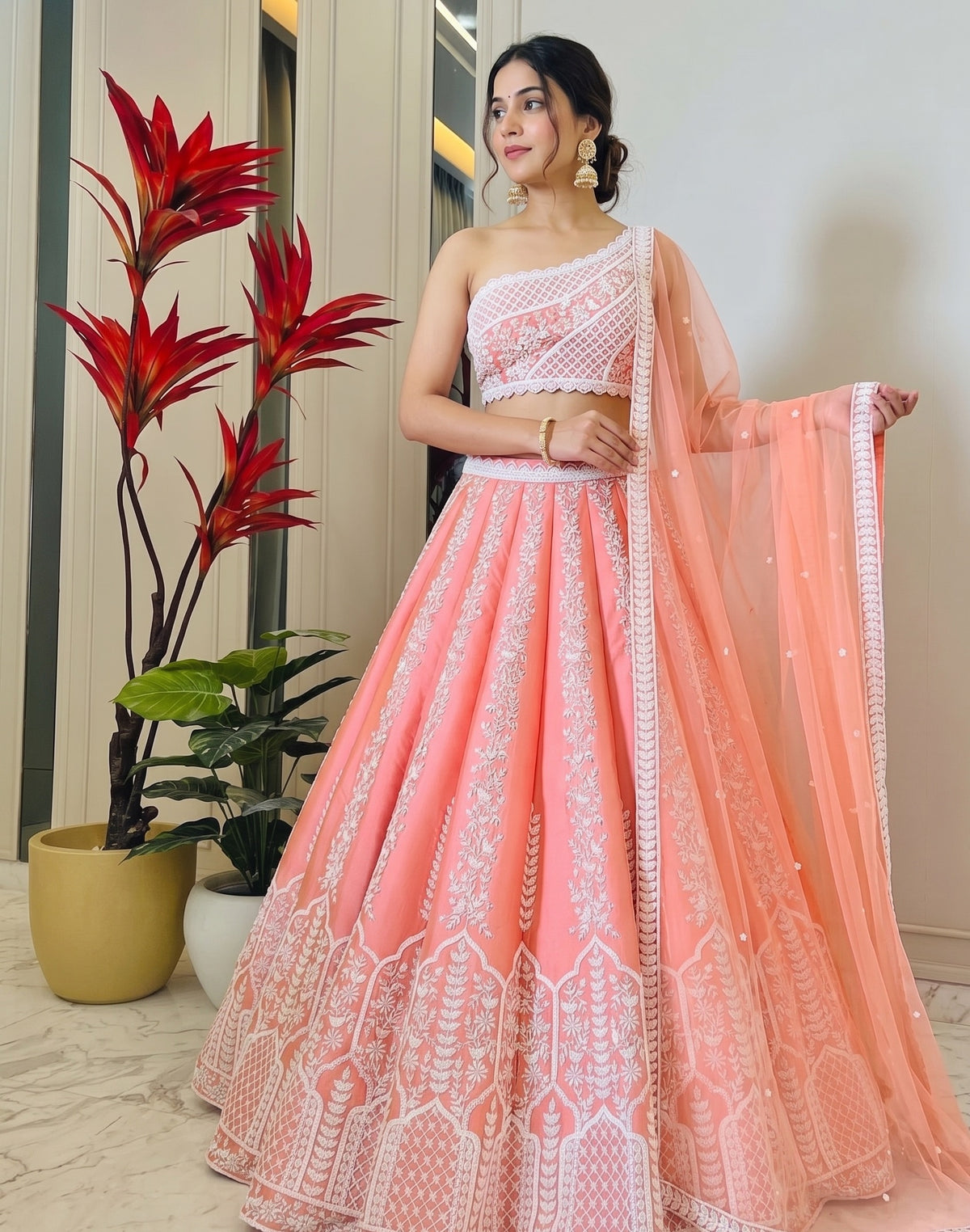 Premium Chinon Sequins Jari Embroidery Lehenga Set
