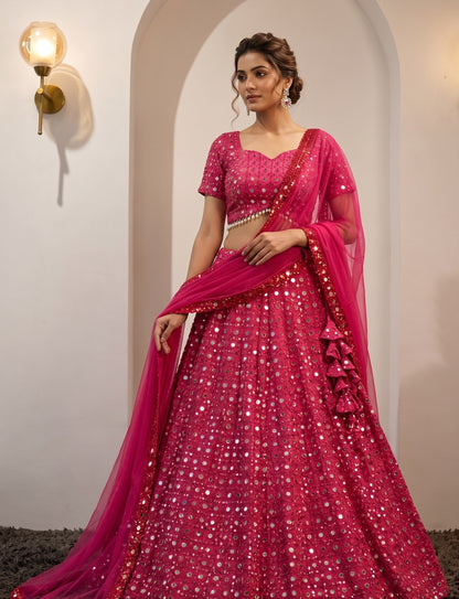 Premium Fox Georgette Mirror-Work Lehenga Choli Set