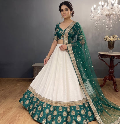 Elegant Diamond Satin Sequence Jari Embroidered Lehenga Choli Set