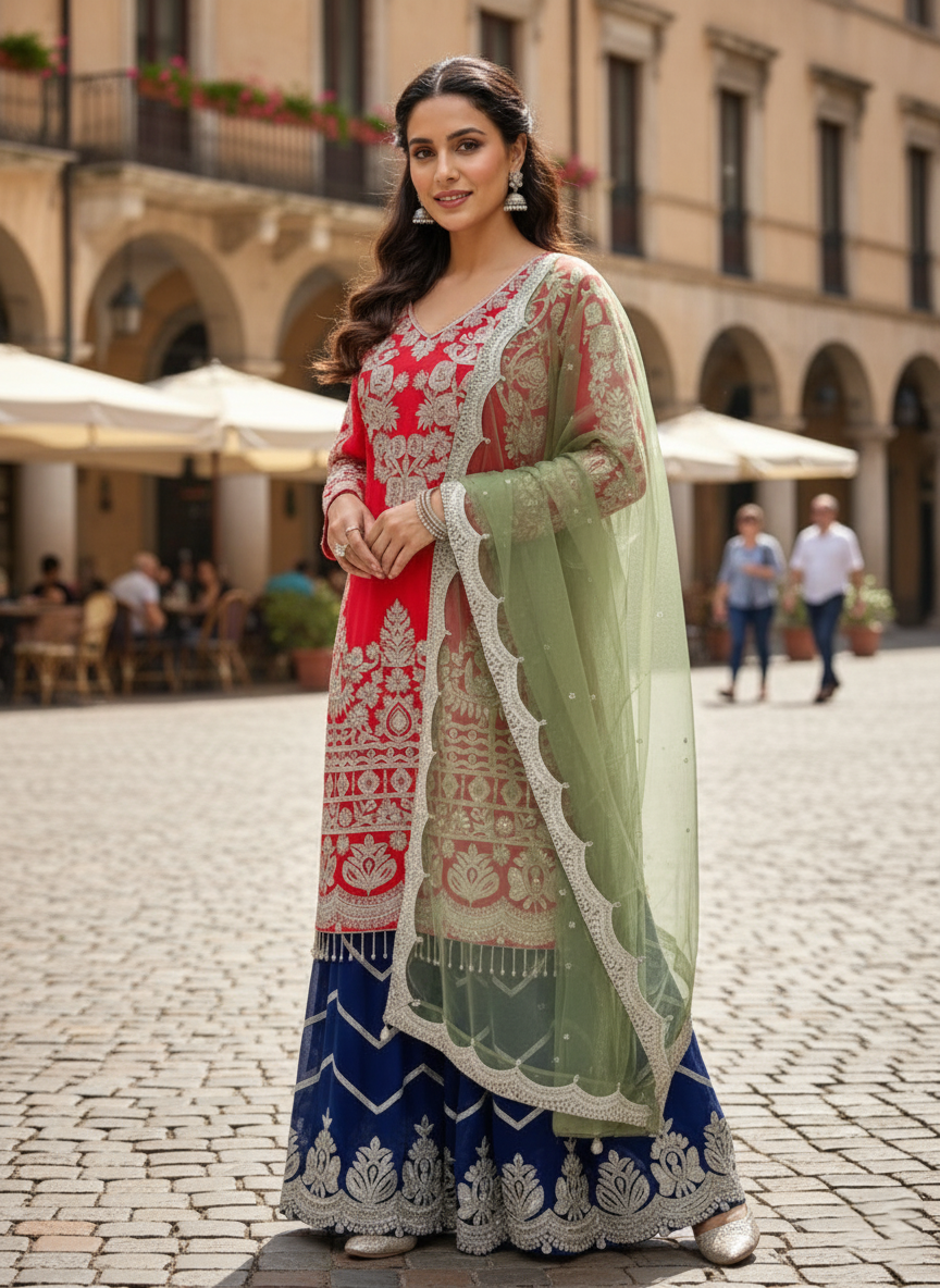 Ville Fashion Heavy Sequence Work Georgette Plazzo Suit - Fully Stitched Ready to Wear M-XXL