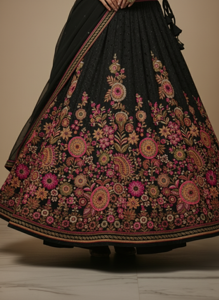 Latest Black Color Sequence Georgette Lehenga Choli