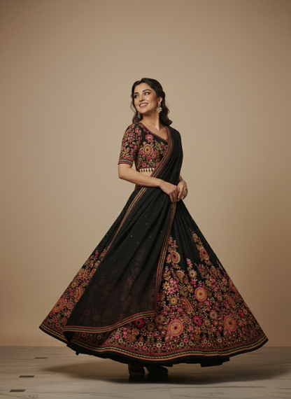 Latest Black Color Sequence Georgette Lehenga Choli
