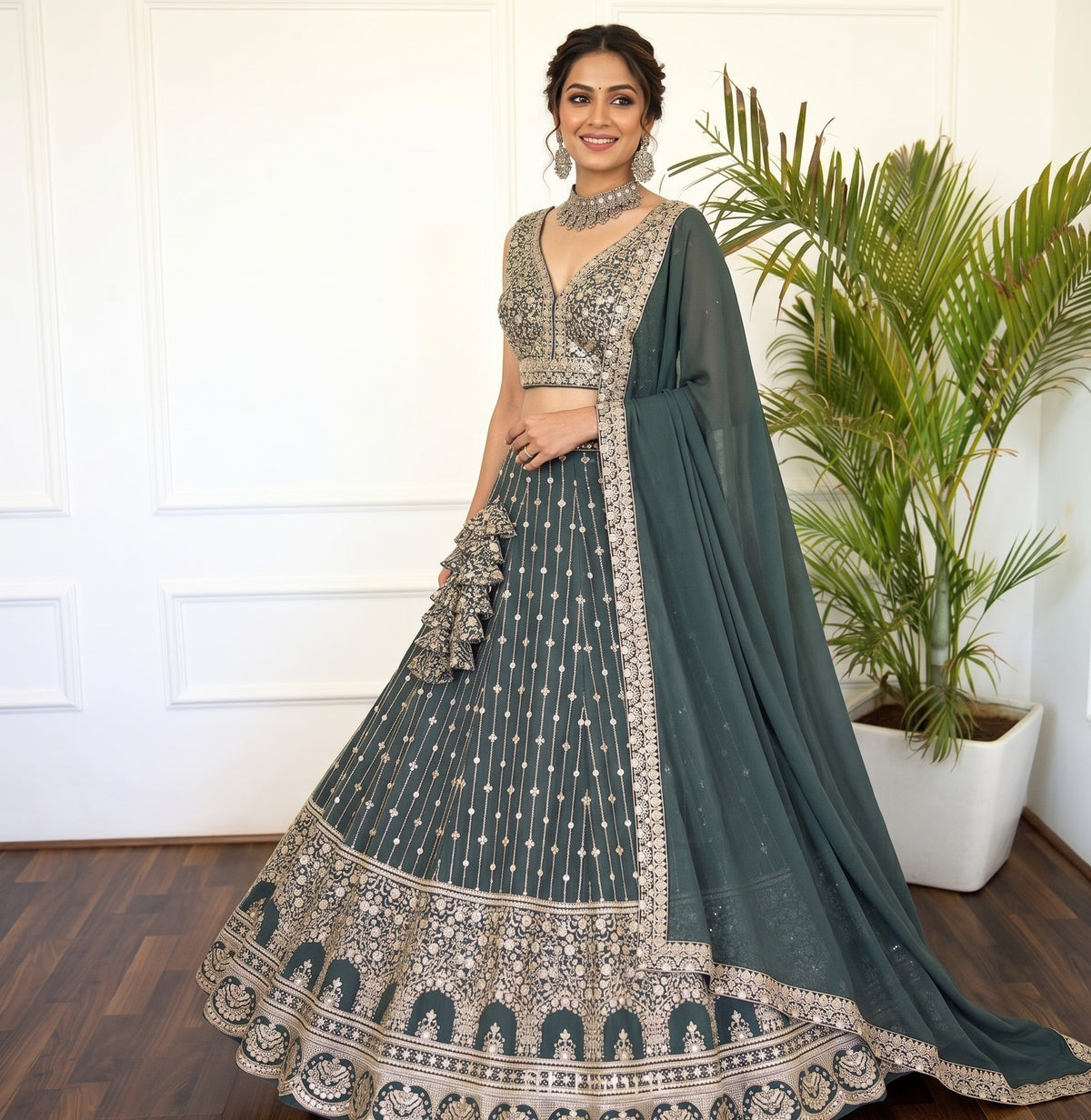 Royal Sequin Embroidered Georgette Lehenga Set