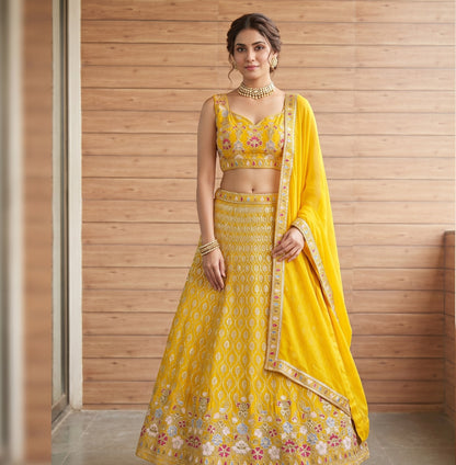 Heavy Faux Georgette Embroidered Lehenga Choli Set