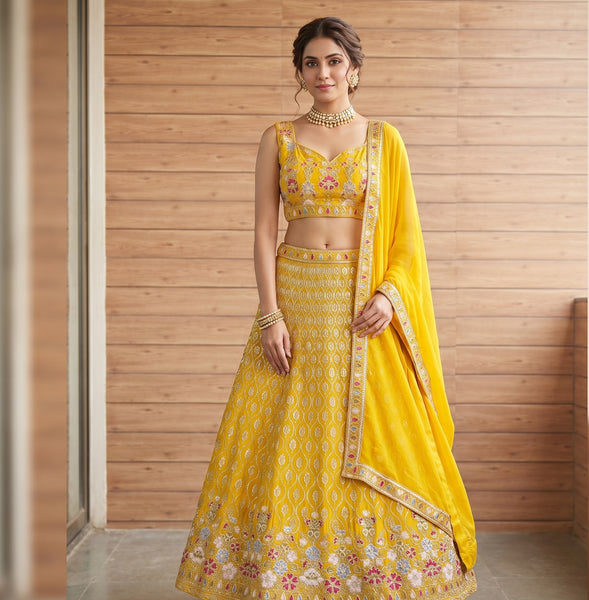 Heavy Faux Georgette Embroidered Lehenga Choli Set
