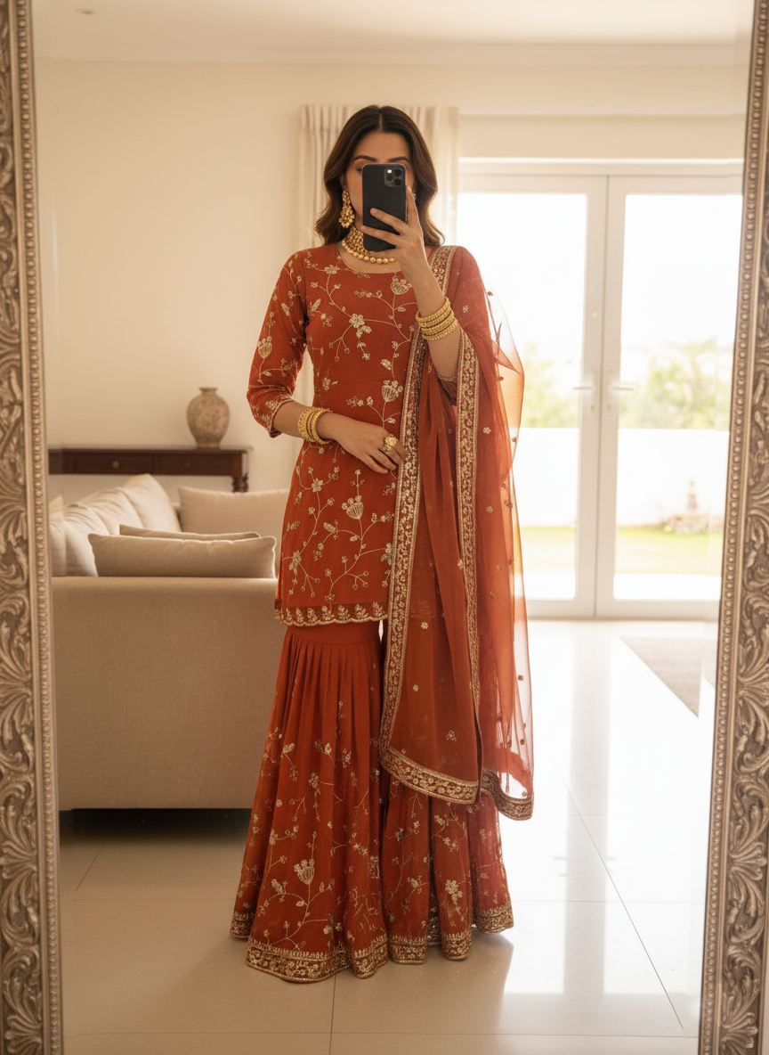 Designer Faux Georgette Sharara Set with Embroidery Sequence Work