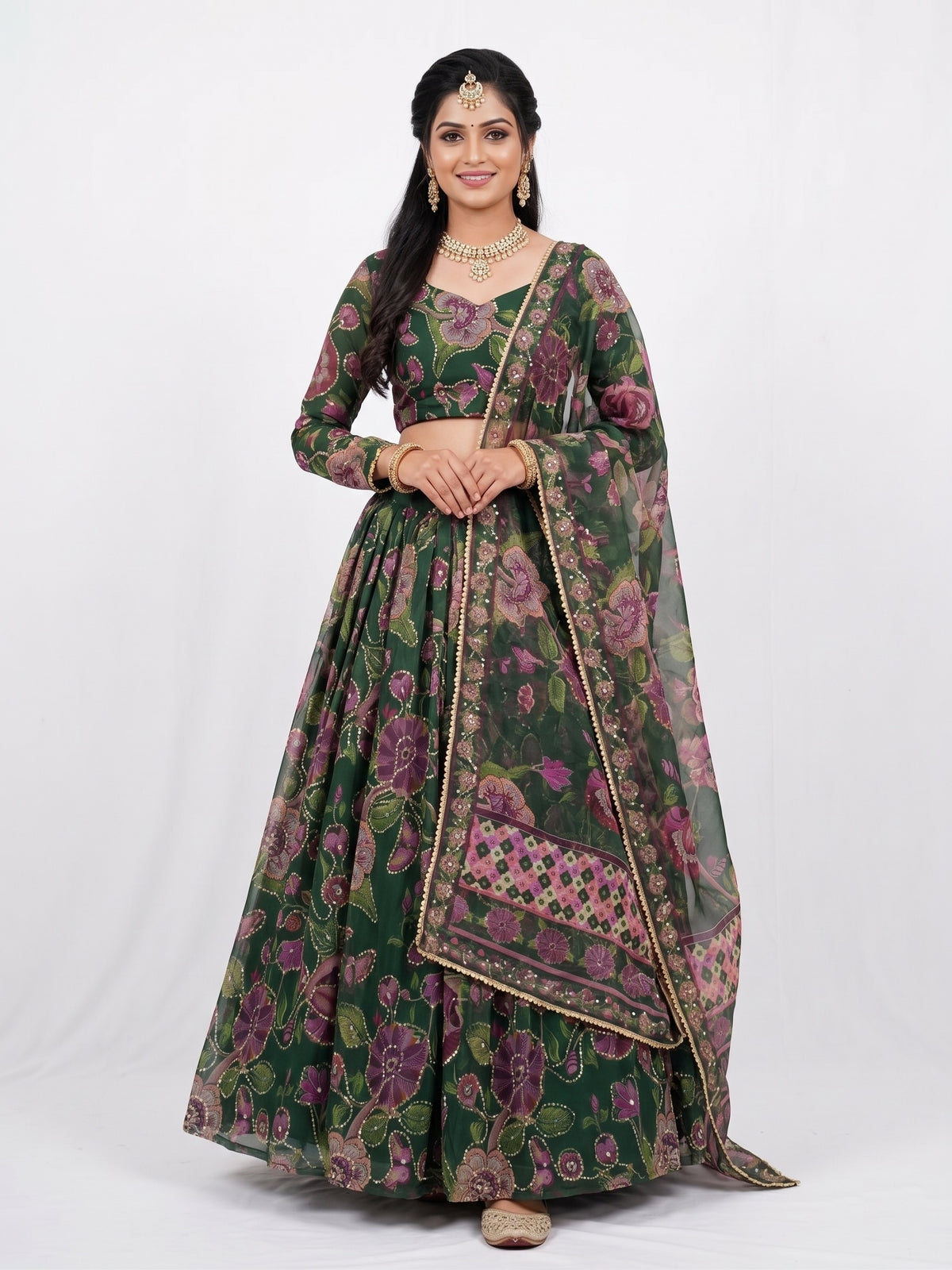 Premium Taby Silk Hand-Worked Lehenga Choli – Digital Floral Print