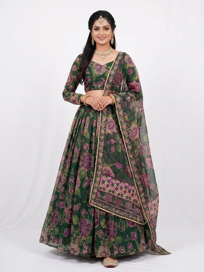 Premium Taby Silk Hand-Worked Lehenga Choli – Digital Floral Print