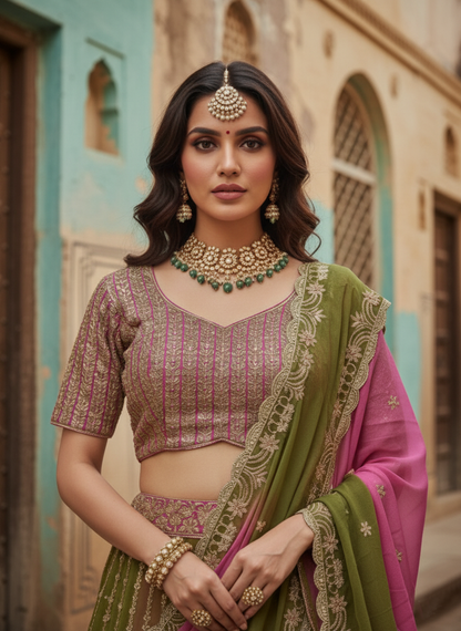 Premium Faux Georgette Lehenga Choli Dupatta Set | Coding & Sequins Embroidery | 3.5M Flair