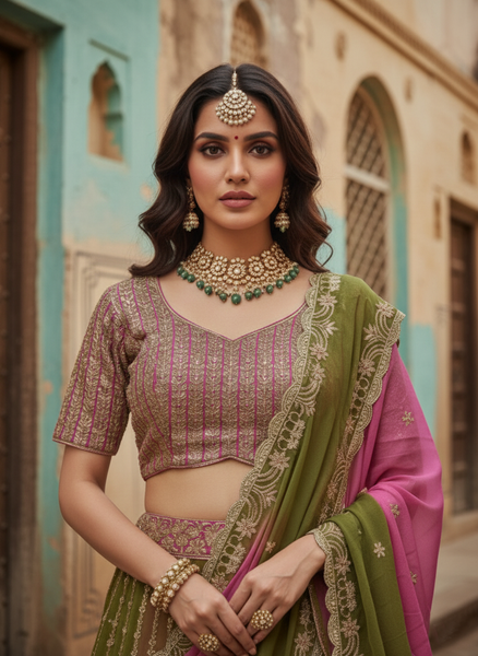 Premium Faux Georgette Lehenga Choli Dupatta Set | Coding & Sequins Embroidery | 3.5M Flair