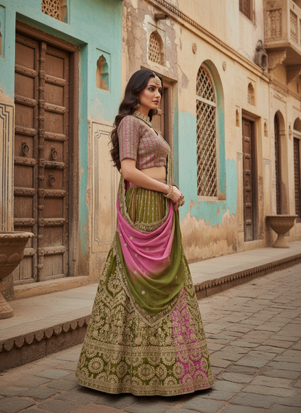 Premium Faux Georgette Lehenga Choli Dupatta Set | Coding & Sequins Embroidery | 3.5M Flair