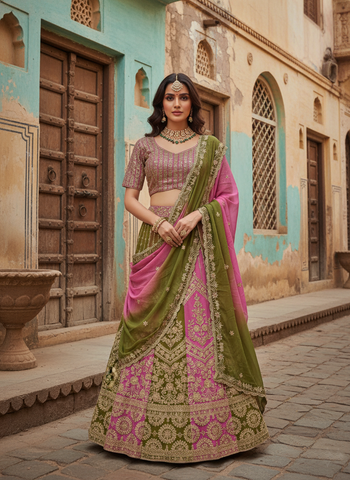 Premium Faux Georgette Lehenga Choli Dupatta Set | Coding & Sequins Embroidery | 3.5M Flair