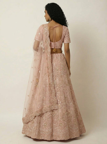 Premium Pink Faux Georgette Lehenga Choli with Heavy Sequins & Dori Embroidery | Wedding & Party Wear