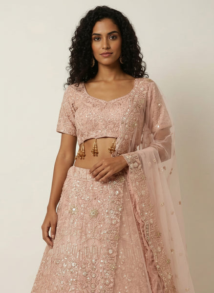 Premium Pink Faux Georgette Lehenga Choli with Heavy Sequins & Dori Embroidery | Wedding & Party Wear