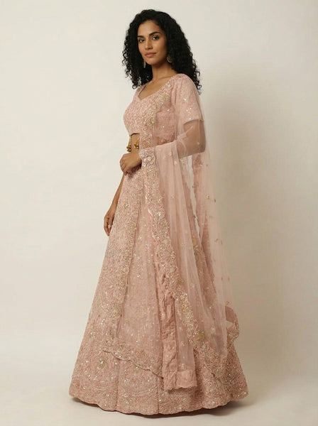 Premium Pink Faux Georgette Lehenga Choli with Heavy Sequins & Dori Embroidery | Wedding & Party Wear