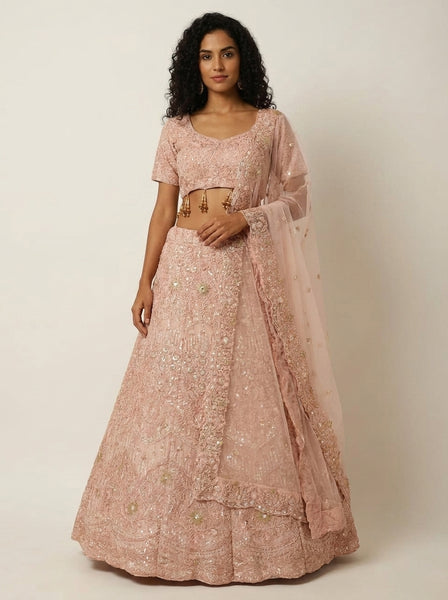 Premium Pink Faux Georgette Lehenga Choli with Heavy Sequins & Dori Embroidery | Wedding & Party Wear