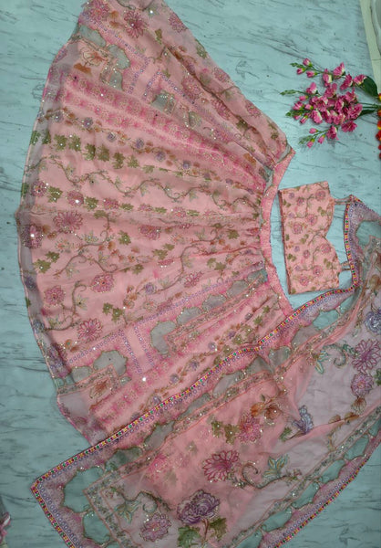 Floral Print Taby Silk Wedding Lehenga with 3.5M Flair and Real Mirror Work