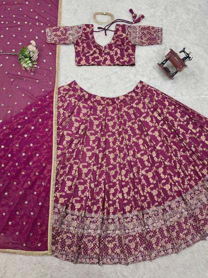 Villefashion Premium Jacquard Silk Festive Lehengha Choli Set