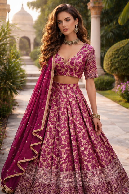 Villefashion Premium Jacquard Silk Festive Lehengha Choli Set