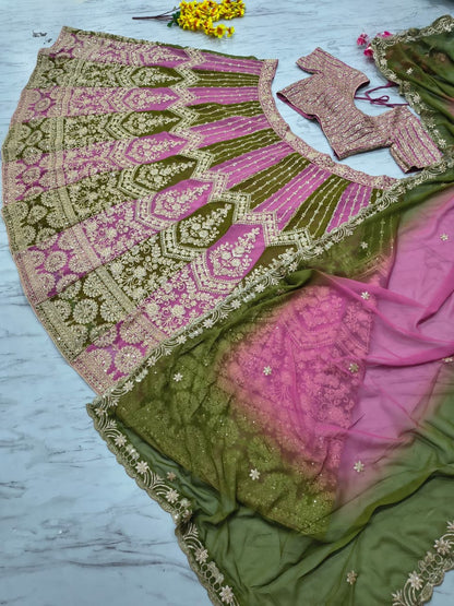Premium Faux Georgette Lehenga Choli Dupatta Set | Coding & Sequins Embroidery | 3.5M Flair