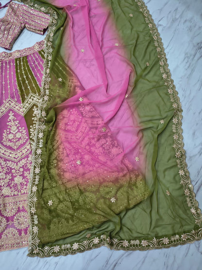Premium Faux Georgette Lehenga Choli Dupatta Set | Coding & Sequins Embroidery | 3.5M Flair