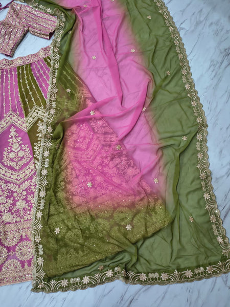 Premium Faux Georgette Lehenga Choli Dupatta Set | Coding & Sequins Embroidery | 3.5M Flair