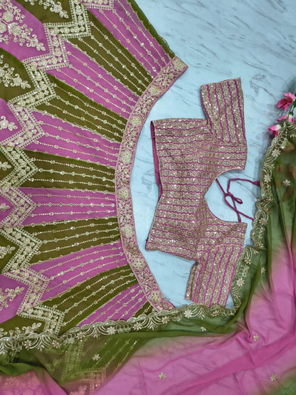Premium Faux Georgette Lehenga Choli Dupatta Set | Coding & Sequins Embroidery | 3.5M Flair
