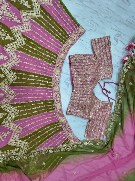 Premium Faux Georgette Lehenga Choli Dupatta Set | Coding & Sequins Embroidery | 3.5M Flair