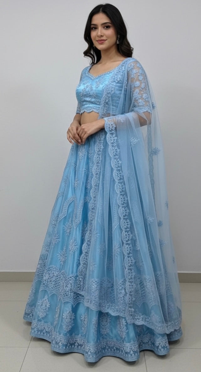 Blue Color Net Lehenga Choli