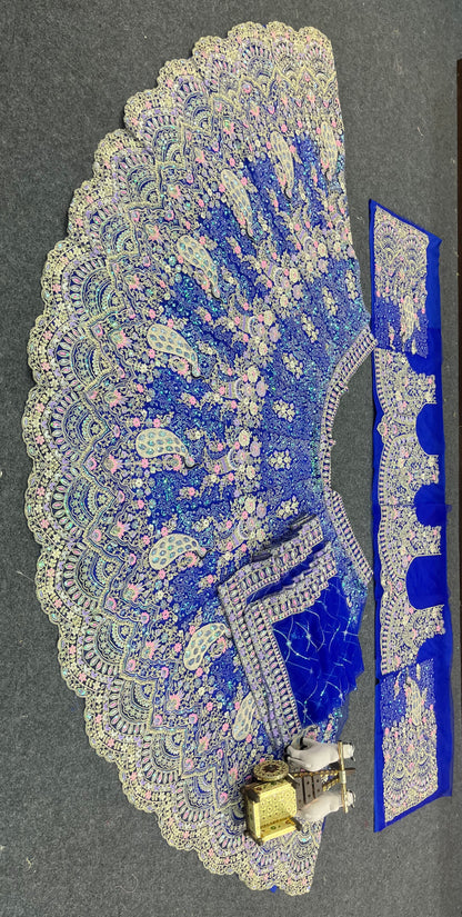 Royal Blue Color Net Latest Lehengas For Women