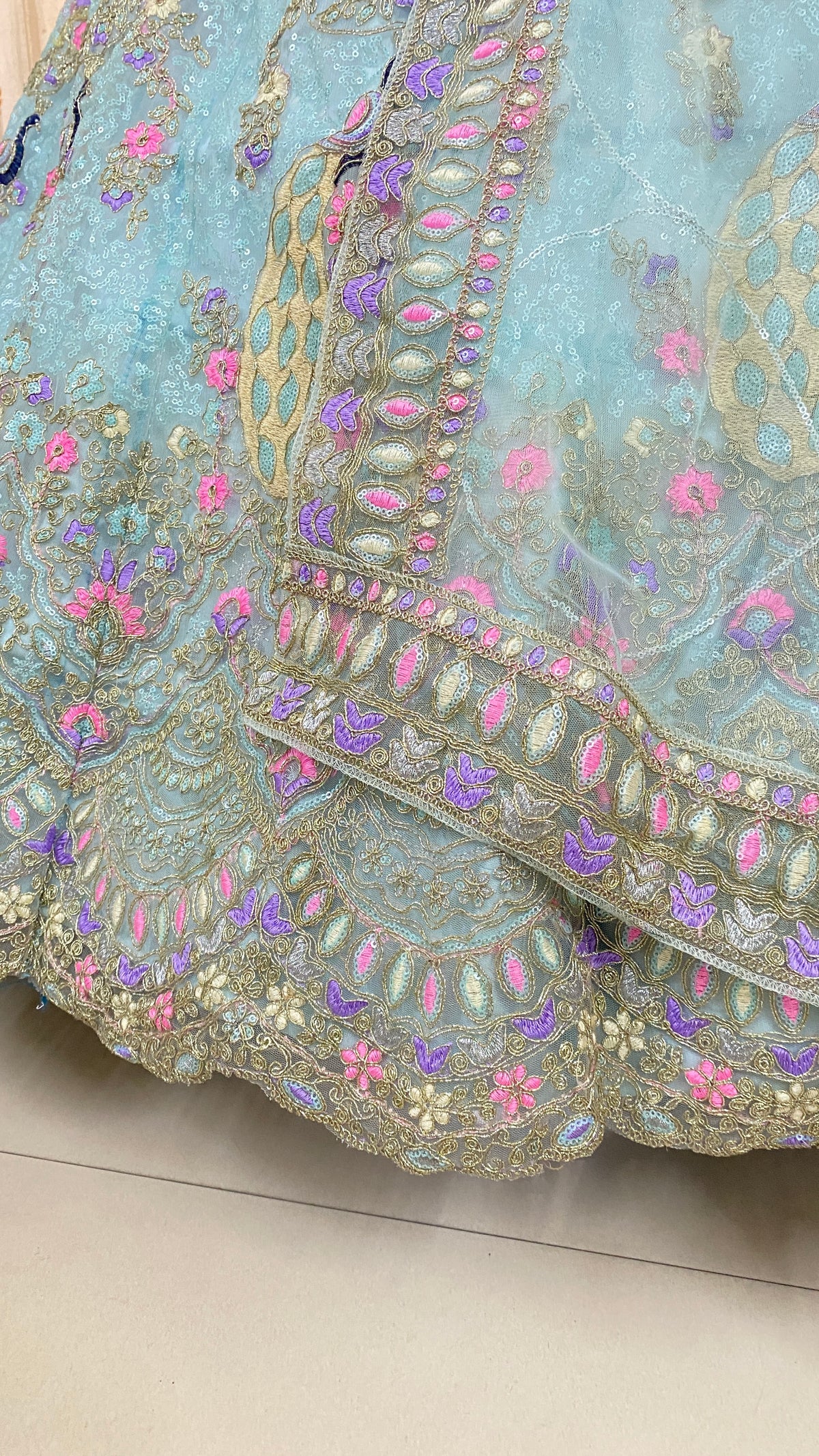 Blue Net Party Wear Lehenga For Women