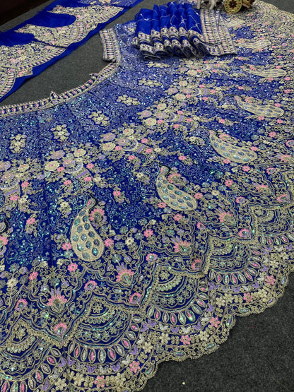 Royal Blue Color Net Latest Lehengas For Women