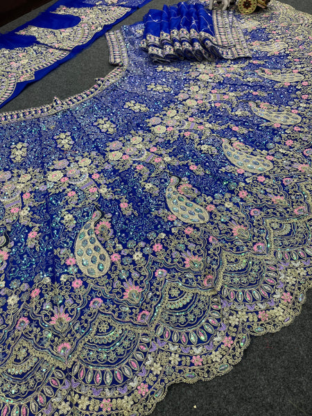 Royal Blue Color Net Latest Lehengas For Women