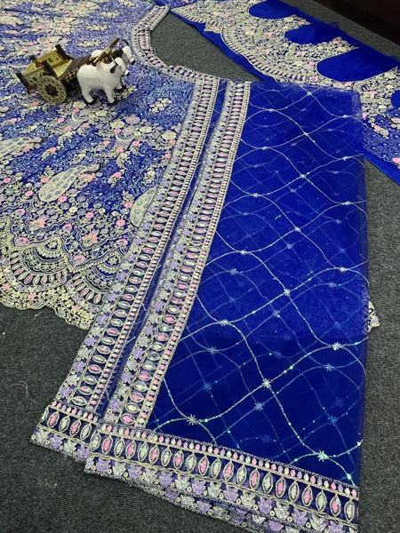 Royal Blue Color Net Latest Lehengas For Women